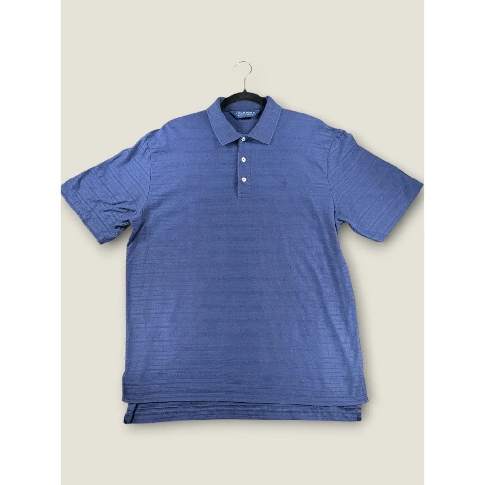 Polo Golf Ralph Lauren Blue Textured Cable Knit Pima Cotton Polo Shirt Men M